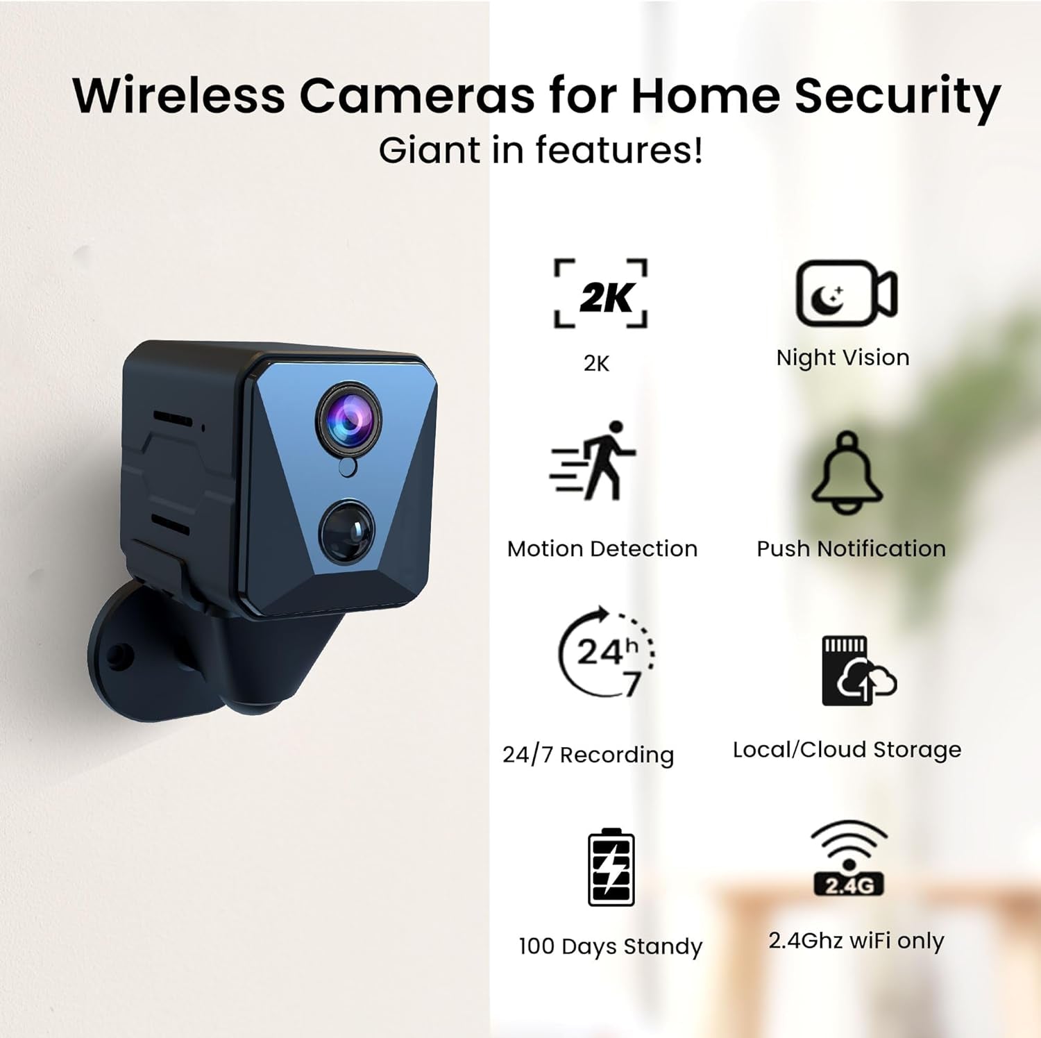Hidden Spy Camera, 2K Wifi Mini Camera, 100 Days Standby Battery Life, Cloud & SD Storage, Clear Night Vision, AI Motion Detection, Real-Time Record Security Wireless Camera Nanny Cam